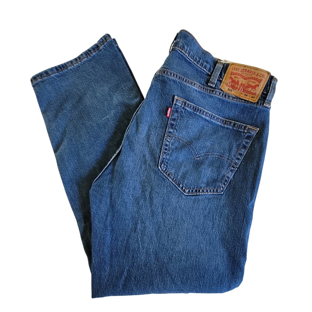 Levi's 505 Regular Fit Jeans Mens 38x30 Blue Medium Wash Straight Leg Denim